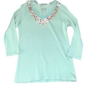Soft Surroundings V-Neck embellished mermaid core long sleeve tee